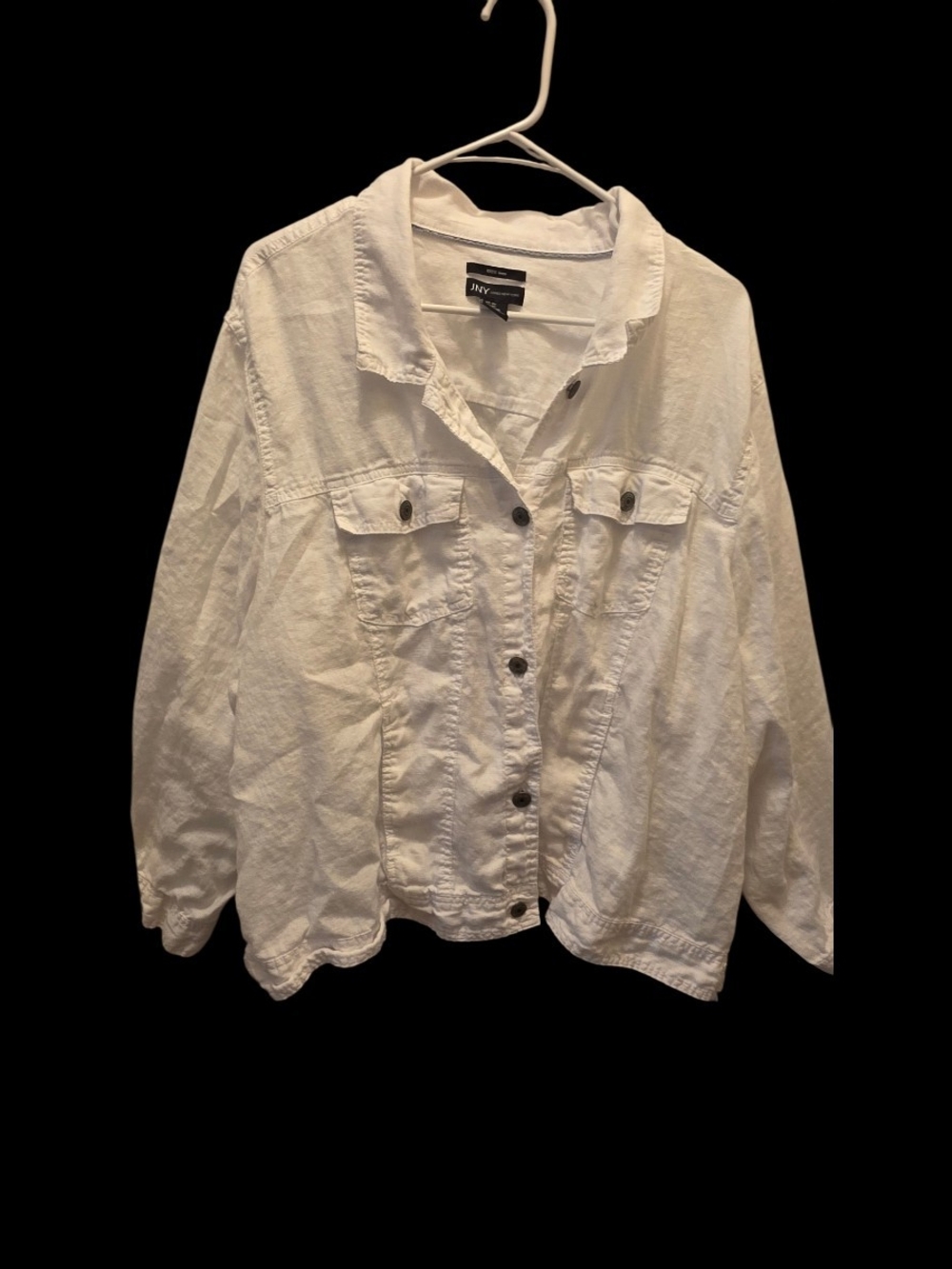 JNY White Button Front Linen Denim Jacket